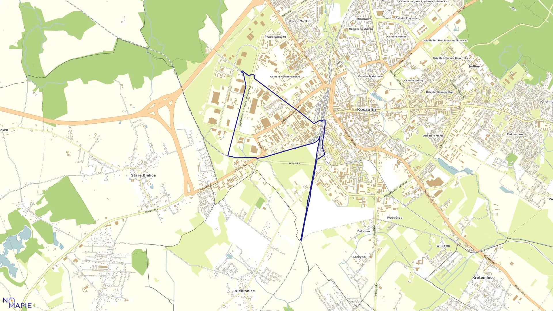 Mapa obrębu 0009 w mieście Koszalin