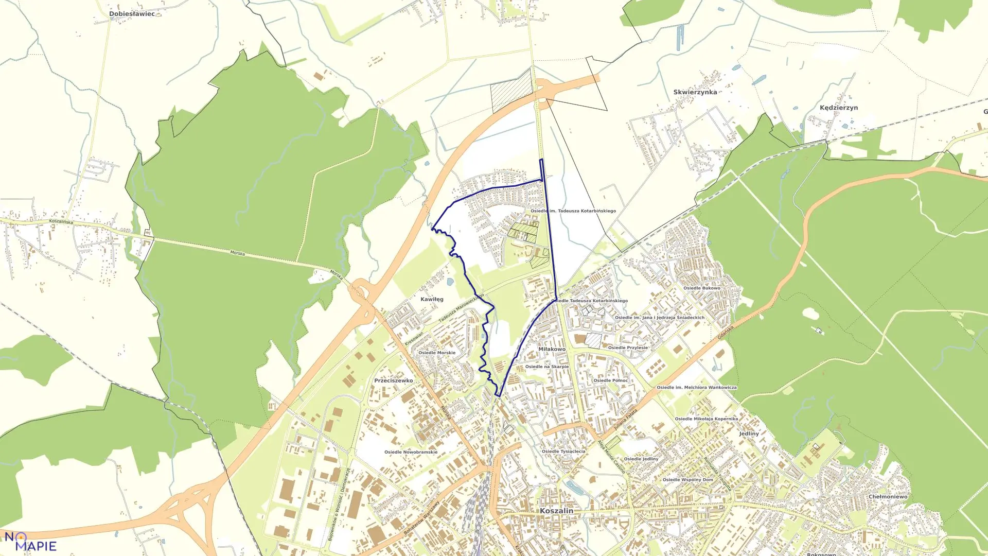 Mapa obrębu 0012 w mieście Koszalin