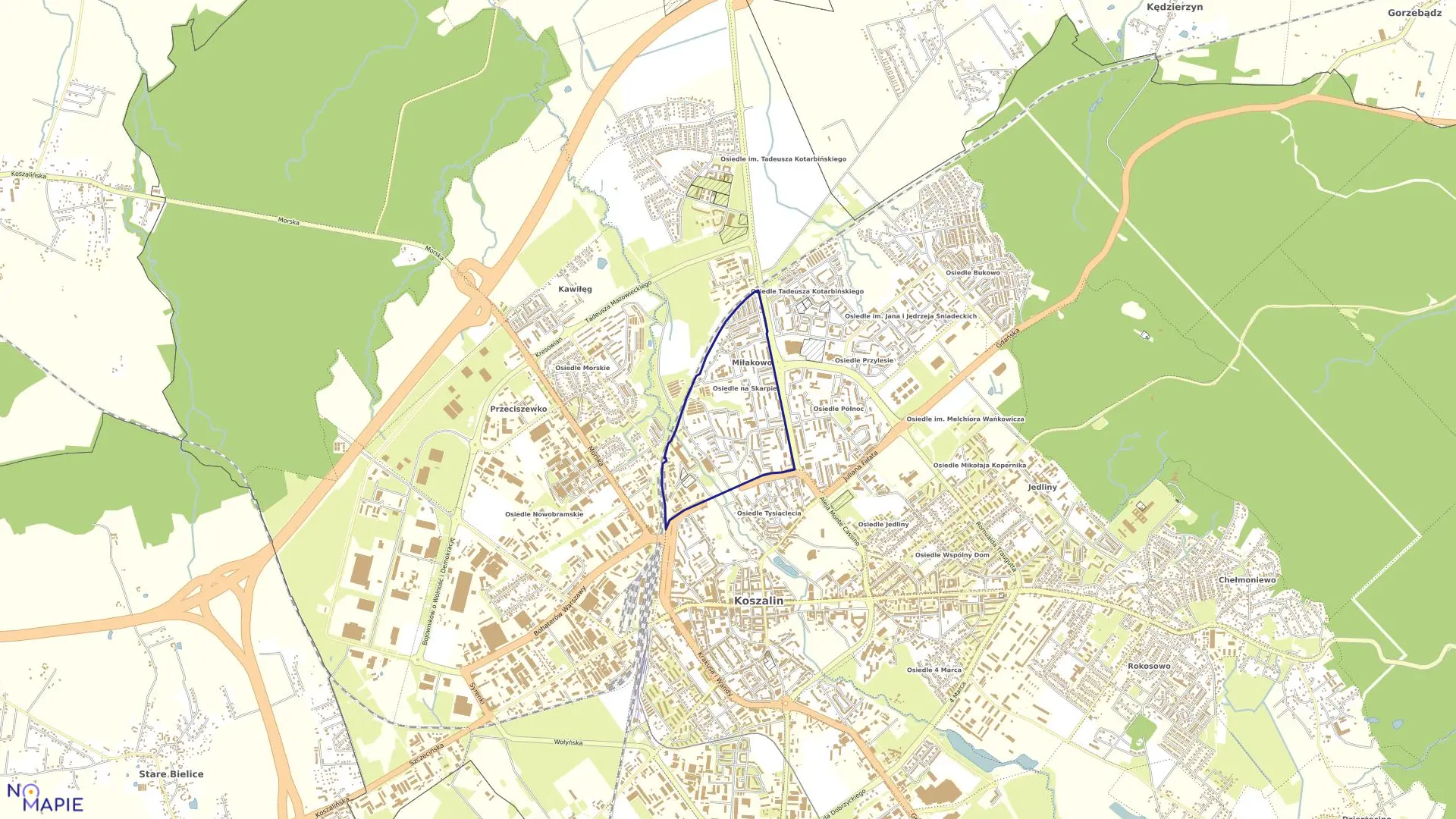 Mapa obrębu 0015 w mieście Koszalin