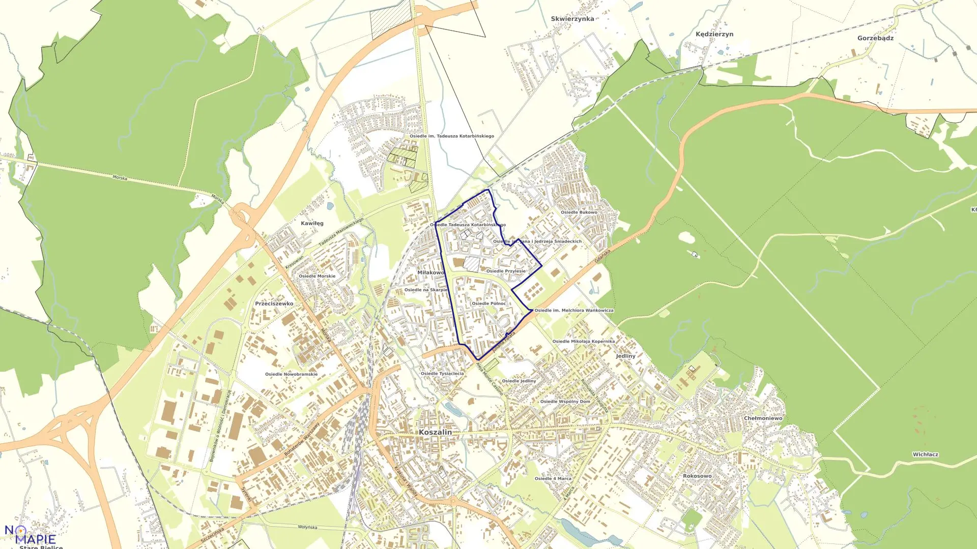 Mapa obrębu 0016 w mieście Koszalin