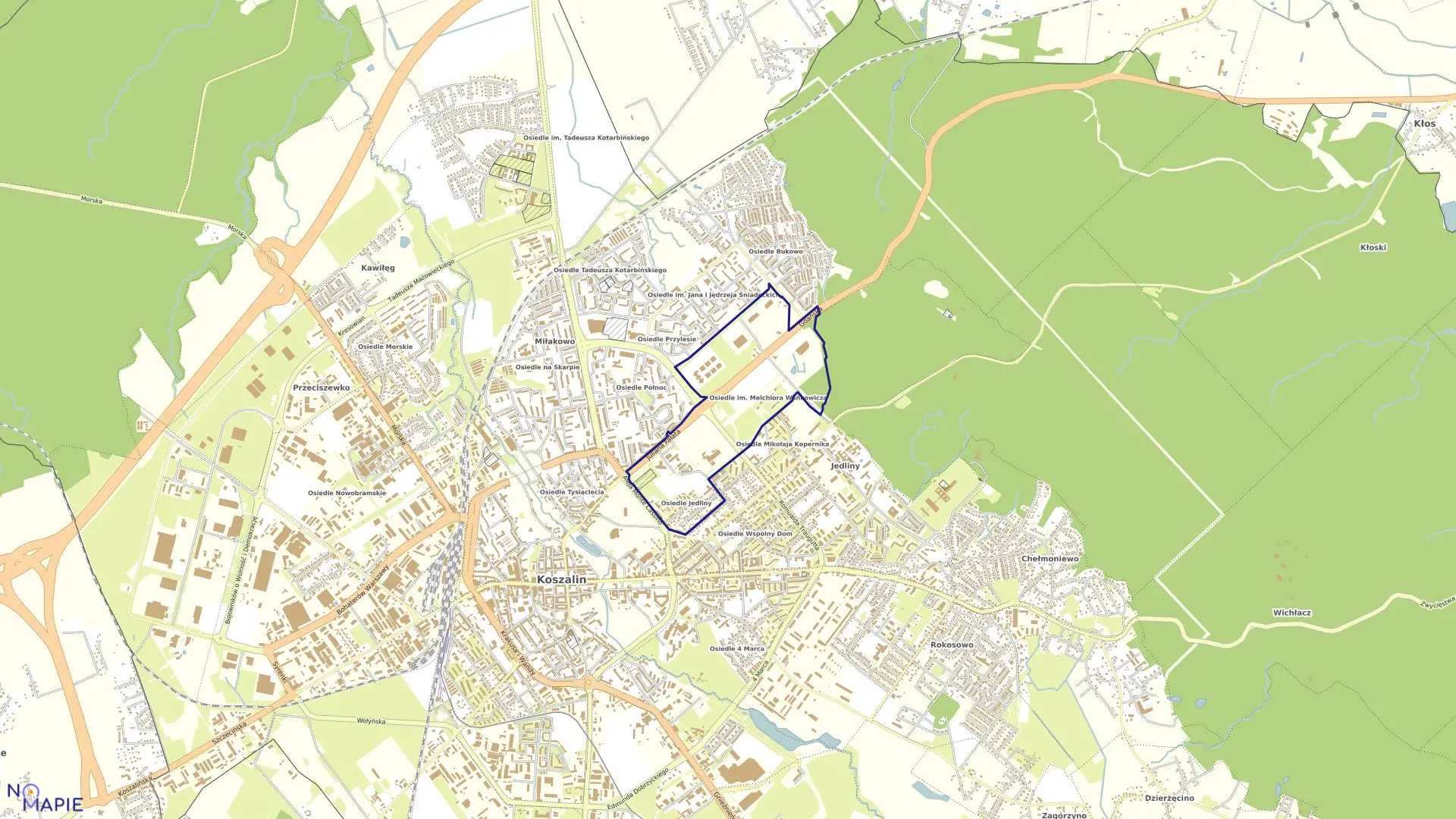 Mapa obrębu 0018 w mieście Koszalin