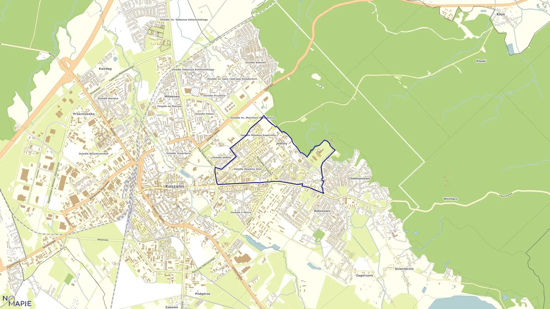 Mapa obrębu 0019 w mieście Koszalin