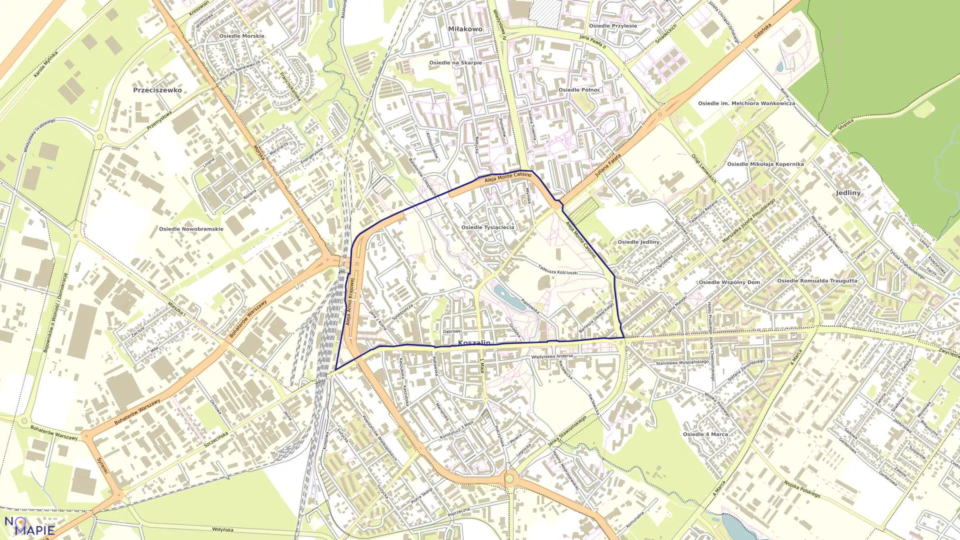 Mapa obrębu 0020 w mieście Koszalin