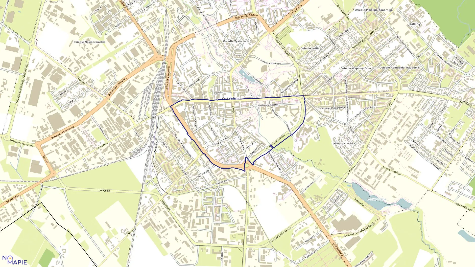 Mapa obrębu 0021 w mieście Koszalin