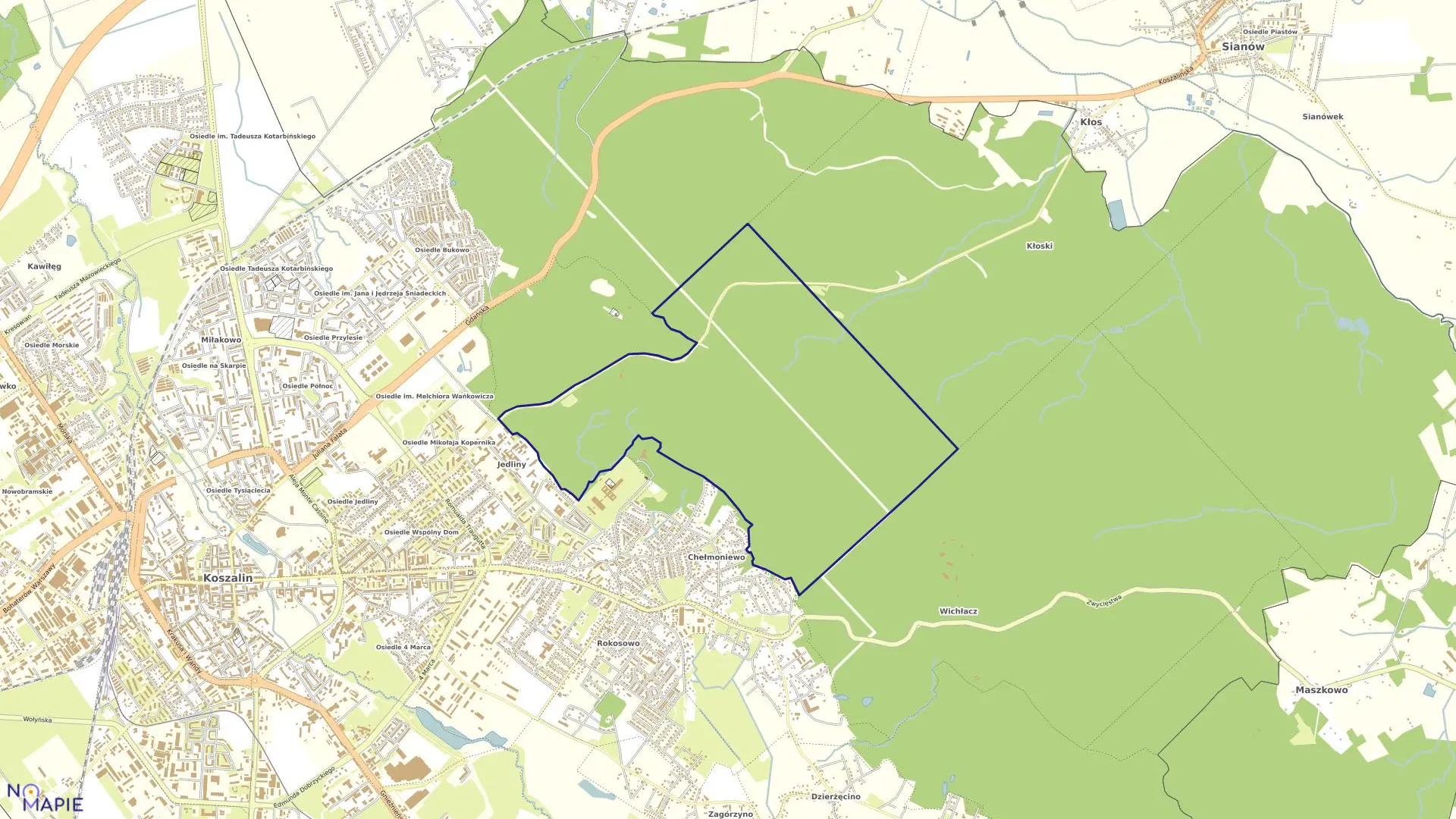 Mapa obrębu 0032 w mieście Koszalin